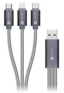 Connect IT Wirez 3in1 USB-C & Micro USB & Lightning, silver grey, 0,2 m CCA-2050-SL