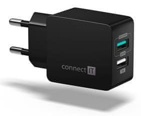 Connect IT Fast Charge nabíjecí adaptér 2× USB-A, 3,4 A, černý CWC-2015-BK