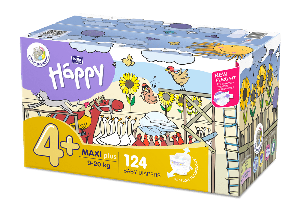 Bella Happy 4+ Maxi Plus Box (9-20 kg) 124 ks