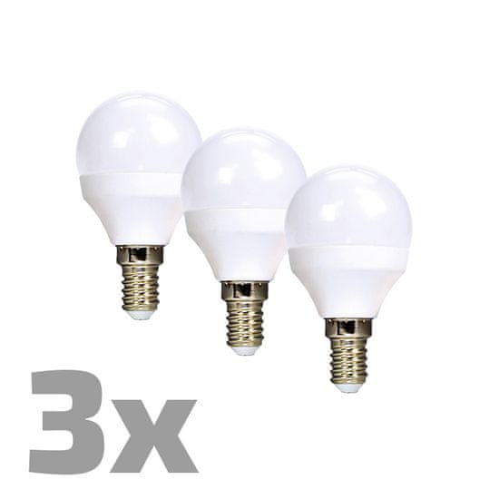 Solight LED žárovka 3-pack, miniglobe, 6W, E14, 3000K, 450 lm, bílé provedení