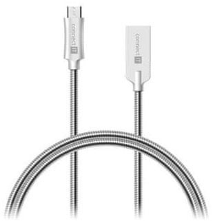 Connect IT Wirez Steel Knight MicroUSB - USB, metallic silver, 1 m CCA-3010-SL