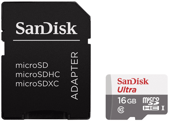 SanDisk Ultra microSDHC 16GB, 80 MB/s Class 10 UHS-I + adaptér (SDSQUNS-016G-GN3MA)