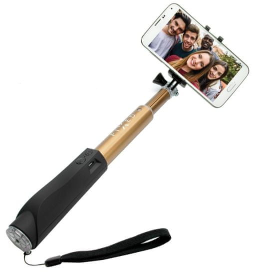 FIXED Teleskopický selfie stick v luxusním hliníkovém provedení s BT spouští, zlatý FIXSS-BT-GD - zánovní
