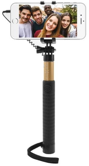 FIXED Teleskopický selfie stick v luxusním hliníkovém provedení, 3,5 mm jack, zlatý FIXSS-W-GD