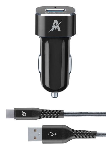 CellularLine Set USB autonabíječky a USB-C kabelu Tetra Force 15 W, adaptivní nabíjení, černá TETRCBRSMKIT15WTYC