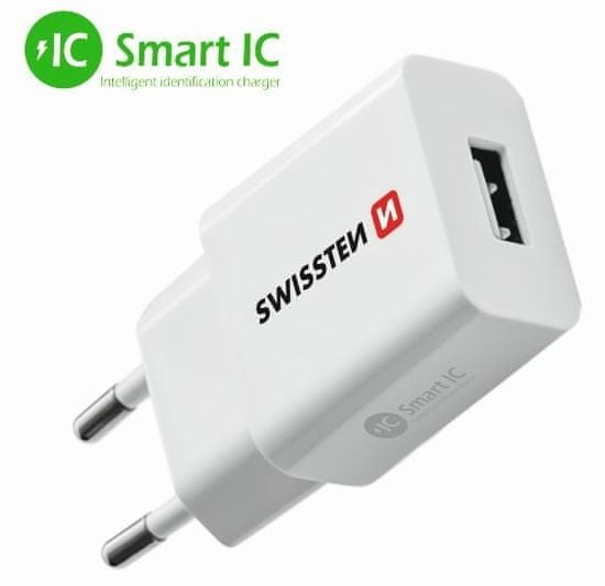SWISSTEN Síťový adaptér SMART IC 1× USB 2,1 A Power, bílý 22013308