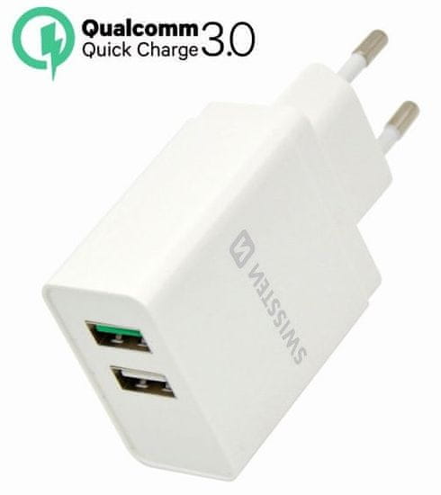 SWISSTEN Síťový adaptér Qualcomm 3.0 Quick Charge + SMART IC 2× USB 30 W Power, bílý 22013309