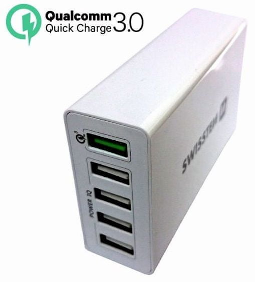 SWISSTEN Síťový adaptér Qualcomm 3.0 Quick Charge + SMART IC 5× USB 50 W Power, bílý 22013306