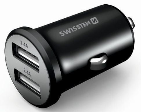 SWISSTEN CL adaptér 2× USB 4,8 A Metal, černý 20114000