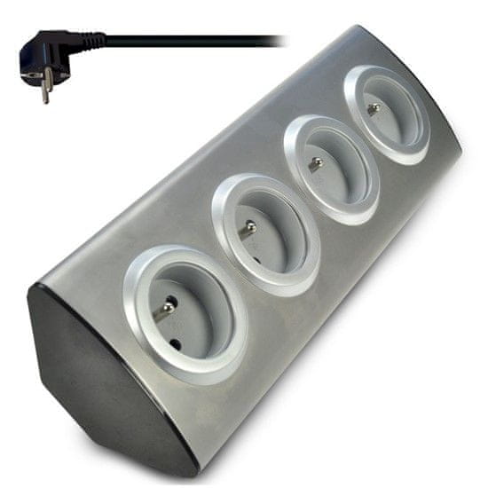 Solight Blok zásuvek do rohu, prodlužovací přívod 1,5m, 3 x 1mm2, stříbrný