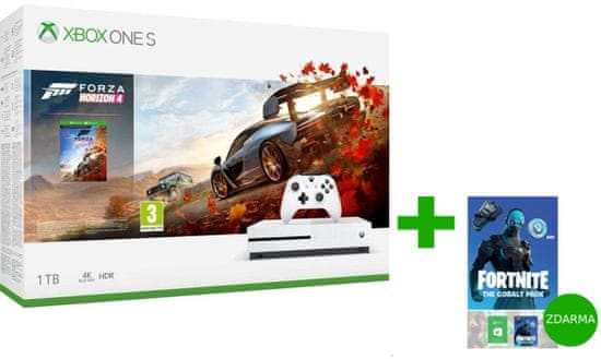 Microsoft Xbox One S 1TB + Forza Horizon 4 + Fortnite the Cobalt Pack - použité