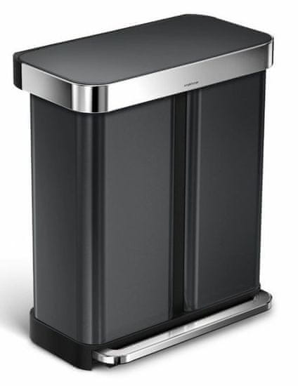 Simplehuman Pedálový odpadkový koš na tříděný odpad 58 l (24+34 l), černá ocel
