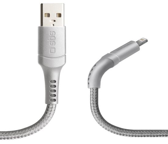 SBS Kabel Unbreakable, USB/MFI Lightning, 1 m, šedý