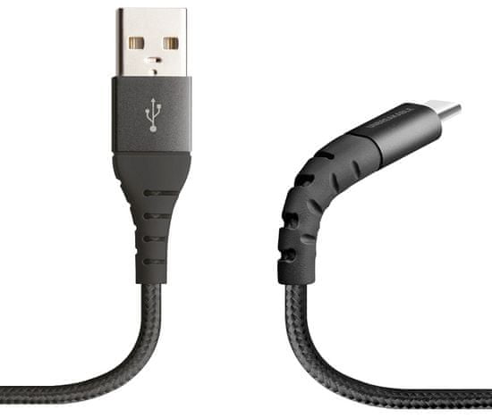 SBS Kabel Unbreakable s kovovými konektory, USB/USB-C, 1 m, černý