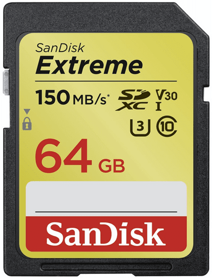 SanDisk Extreme SDXC 64GB 150 MB/s C10 V30 UHS-I U3 (SDSDXV6-064G-GNCIN)