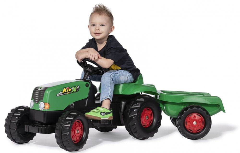 Levně Rolly Toys Šlapací traktor Rolly Kid s vlečkou - zelená
