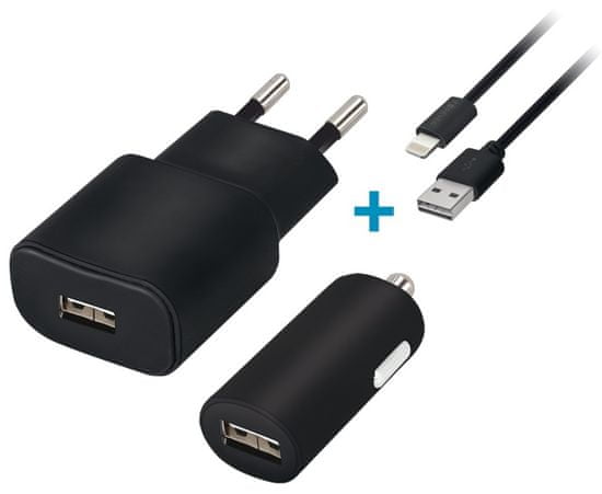 Forever Cestovní dobíječ a autodobíječ USB 2 A s Lightning kabelem GSM032862