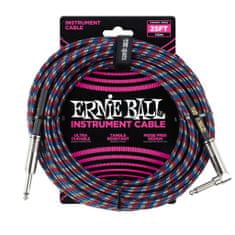 Ernie Ball 6063 25' Instrument Braided Cable - nástrojový kabel rovný / zahnutý jack - 7.62m - červená / modrá / bílá barva