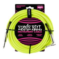Ernie Ball 6080 10' Braided Straight / Angle Instrument Cable Neon - Yellow - opletený nástrojový kabel 3m