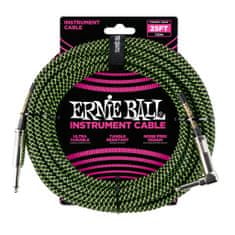 Ernie Ball 6066 25' Instrument Braided Cable - nástrojový kabel rovný / zahnutý jack - 7.62m - černozelená barva