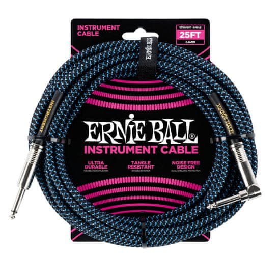 Ernie Ball 6060 25' Instrument Braided Cable - nástrojový kabel rovný / zahnutý jack - 7.62m - modročerná barva