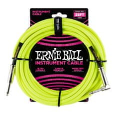 Ernie Ball 6057 25' Instrument Braided Cable - nástrojový kabel rovný / zahnutý jack - 7.62m - neonově žlutá barva