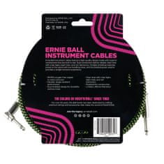 Ernie Ball 6077 10' Braided Straight / Angle Instrument Cable - Black / Green - nástrojový kabel 3m