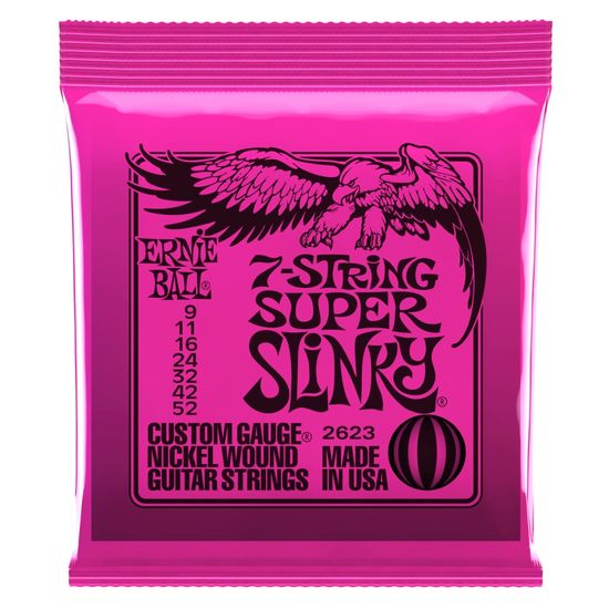 Ernie Ball 2623 7-string Super Slinky Nickel Wound .009 - .052 Pink pack struny na elektrickou kytaru