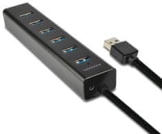 AXAGON HUE-SA7BP, 7× USB 3.0 Alu Charging hub vč. AC adaptéru, černý