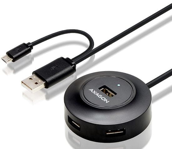 AXAGON HUE-X6GB, 4× USB 2.0 hub, 80cm kabel, OTG, černý
