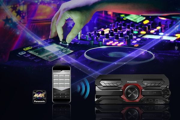 moderný minisystém panasonic akx320 aux usb vstup dj funkcie mobilnej aplikácie max juke cd-r rw mechanika Bluetooth 4.2 párty