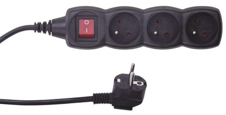 Levně Emos Prodlužovací kabel s vypínačem, 3 zásuvky, 5 m, černý, PC1311