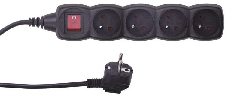 Emos Prodlužovací kabel s vypínačem, 4 zásuvky, 5 m, černý