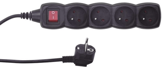 Emos Prodlužovací kabel s vypínačem, 4 zásuvky, 5 m, černý