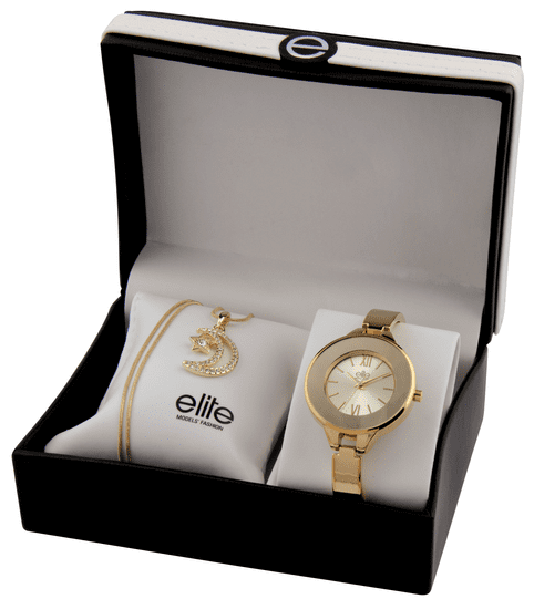 Elite Models dámská sada hodinek a náhrdelníku E54484G-102