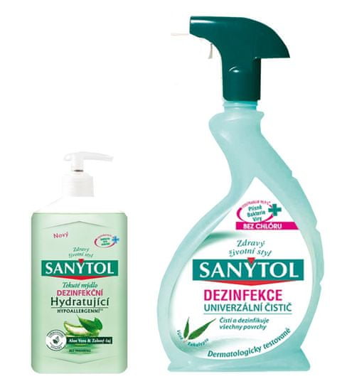 SANYTOL Dezinfekční univerzální čistič 500 ml + Dezinfekční tekuté mýdlo hydratační 250 ml