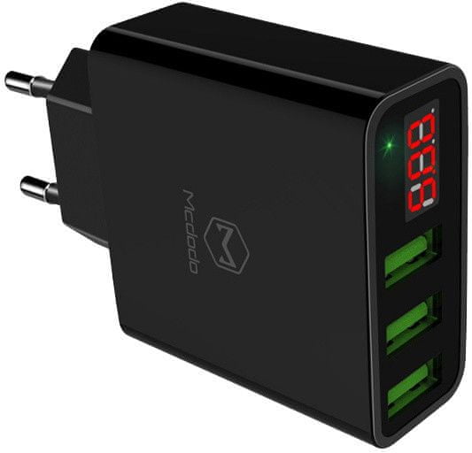 Mcdodo Digital Display nabíječka s 3 x USB bez kabelu, černá, CH-5031
