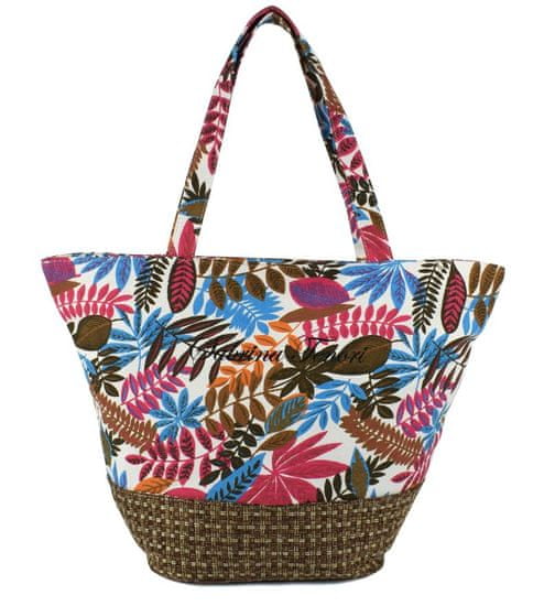 DUE ESSE Plážová taška s barevnými listy a pleteným dnem