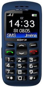 Aligator A670 Senior, mobil pro důchodce, velká tlačítka, čitelné písmo, SOS tlačítko, funkce najít telefon.