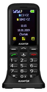 Aligator A700 Senior, mobil pro seniory, velká tlačítka, SOS tlačítko, fotokontakty, jednoduché ovládání, nabíjecí stojánek, Dual SIM