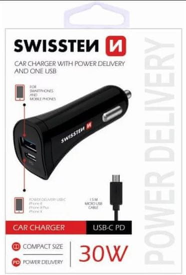 SWISSTEN CL adaptér power delivery USB-C a USB 2,4 A, 30 W power + kabel micro USB, 20111620