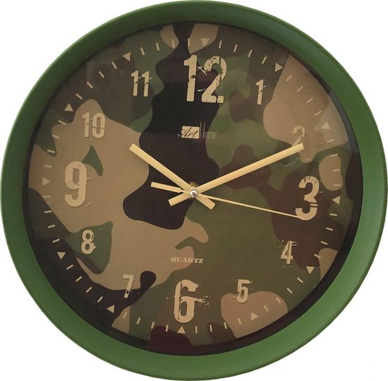 DUE ESSE Nástěnné hodiny Art Home maskovací vzor 28 cm, zelené