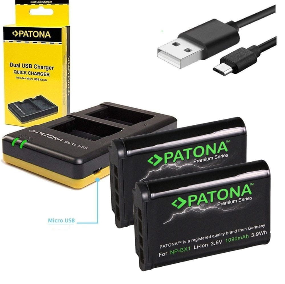 Levně PATONA Nabíječka Foto Dual Quick Sony NP-BX1 + 2× baterie 1090 mAh USB, PT1974B