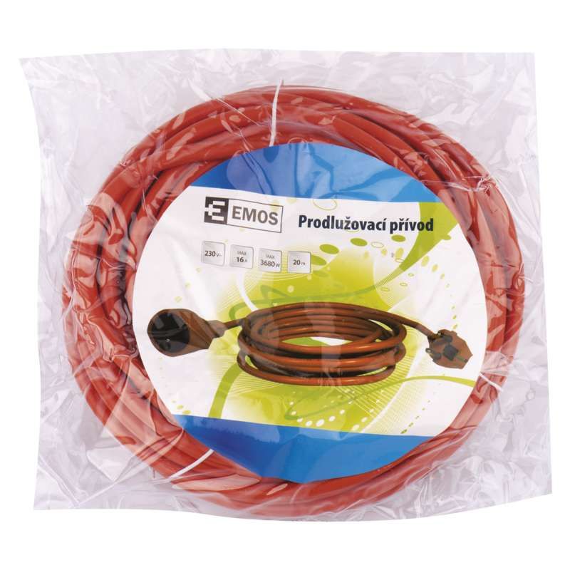 Emos Prodlužovací kabel – spojka, 20m, 3× 1,5 mm, oranžový