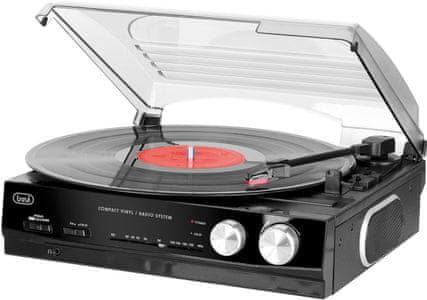 gramofon trevi tt 1010 r autostop vintage stereo zvuk reproduktory 2 rychlosti rca sluchátkový výstup