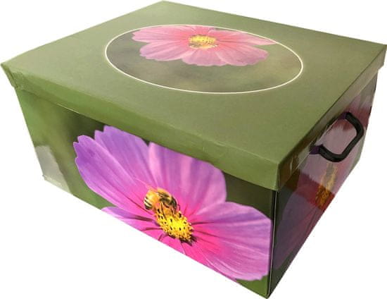 DUE ESSE Skladovací úložná krabice Fantazie, 50 × 40 × 25 cm, růžový květ