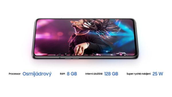 Samsung Galaxy A80, výkonný procesor, velká paměť RAM, velkokapacitní baterie, dlouhá výdrž, super rychlé nabíjení