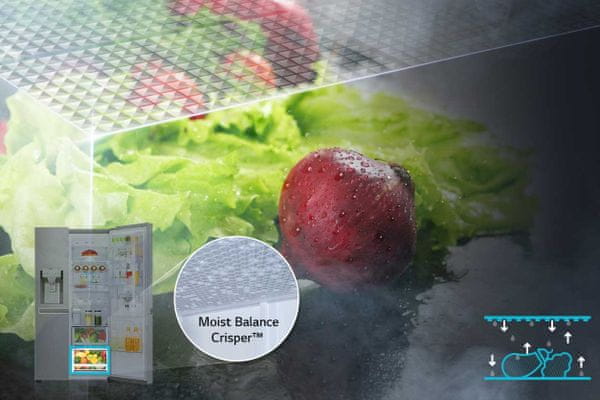americká lednice chladnička lg gsl961swuz odpařování vlhkosti kondenzace delší čerstvost ovoce a zeleniny moist balance crisper