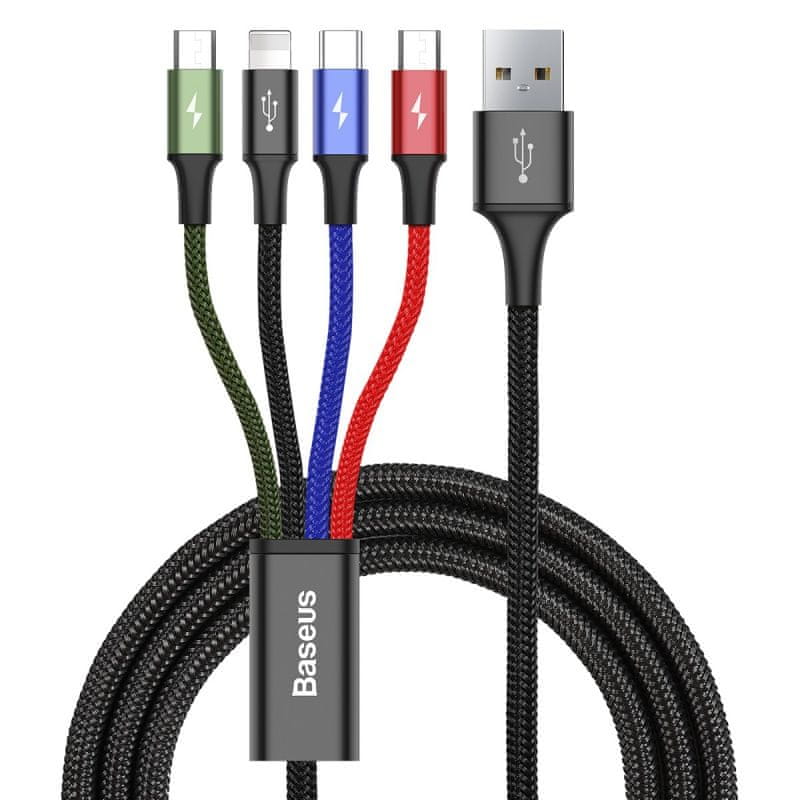 BASEUS Fast 4v1 kabel pro Lightning, Type-C, Micro USB (2×) 3,5 A/1,2 m, černá CA1T4-C01