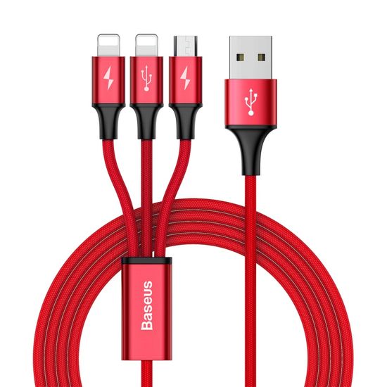 BASEUS Rapid 3v1 nabíjecí kabel pro microUSB, Lightning (2×) 3 A/1,2 m, červená CAMLL-SU09